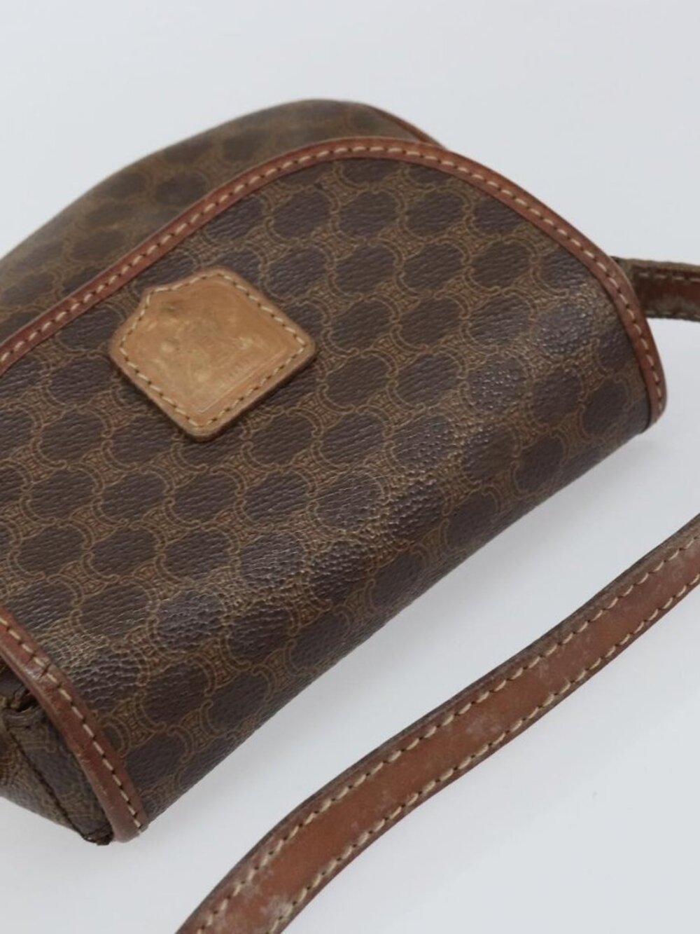 Authentic CELINE Macadam Canvas Shoulder Bag PVC Leather Brown Gold - Picture 13 of 16